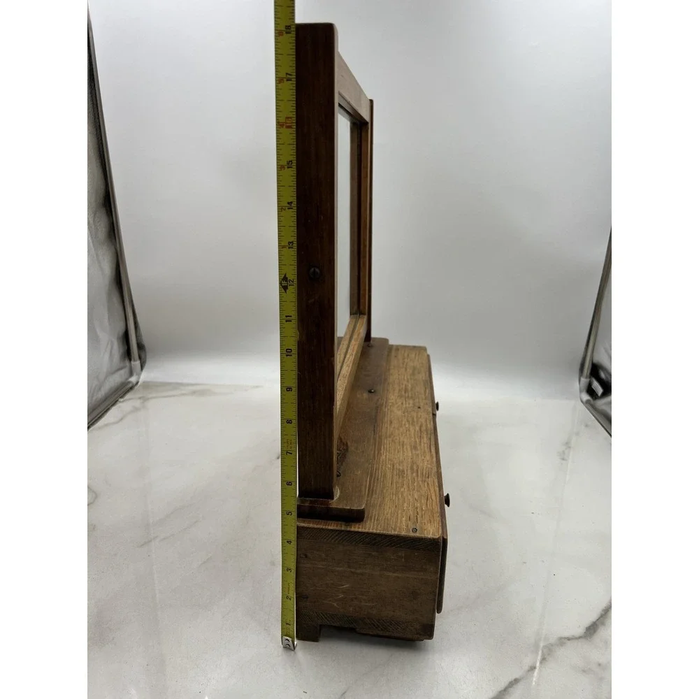 Antique Wood Shaving Mirror Tabletop Vanity Tilting Dresser Mirror 2 Drawers
